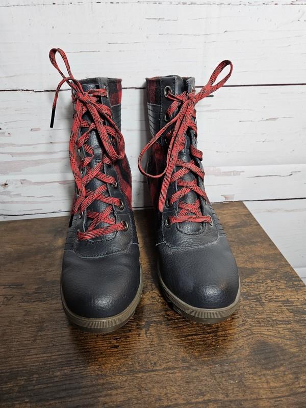 Sorel Lexie Wedge Buffalo Plaid Ankle Booties Boots Girls Youth Size 5
