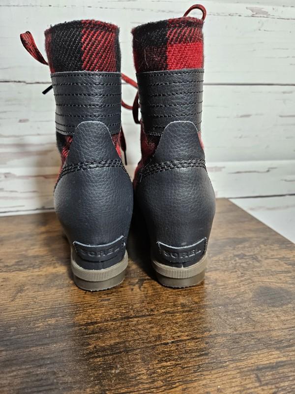 Sorel Lexie Wedge Buffalo Plaid Ankle Booties Boots Girls Youth Size 5