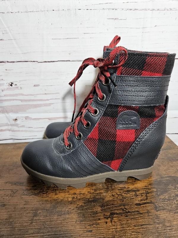Sorel Lexie Wedge Buffalo Plaid Ankle Booties Boots Girls Youth Size 5
