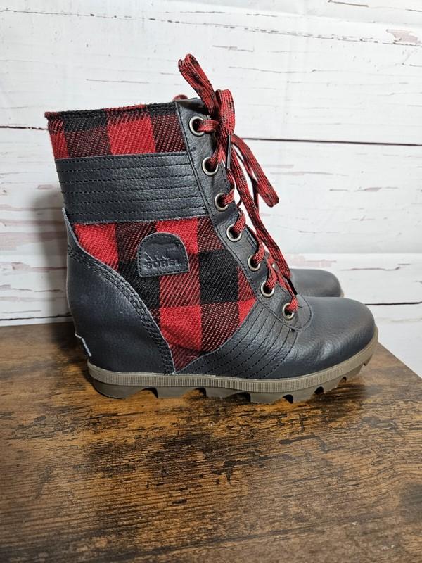 Sorel Lexie Wedge Buffalo Plaid Ankle Booties Boots Girls Youth Size 5