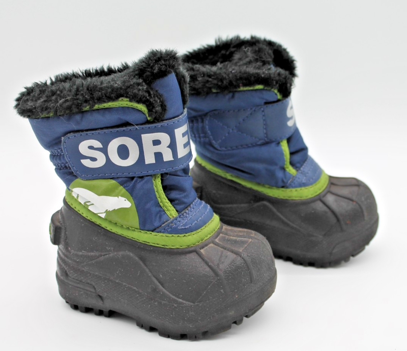 SOREL Toddler Commander Snow Boots Size US 4/EURO 21 Faux Fur Blue Green