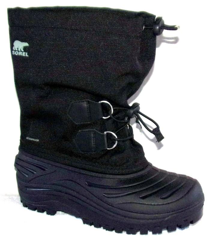 SOREL YOUTH SUPER TROOPER BLACK WATERPROOF BOOTS SIZE 1 Y