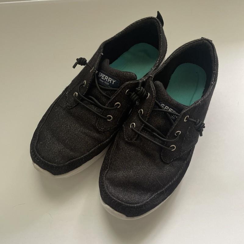 Sperry SP Baycoast Light Weight Girls Sneakers Shoes Black Sparkle Size 4.5M