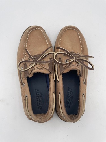 Sperry Top-Sider Authentic Original Slip On Boy Sz 1.5M Brown Leather Flat