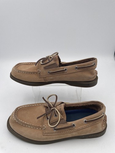 Sperry Top-Sider Authentic Original Slip On Boy Sz 1.5M Brown Leather Flat