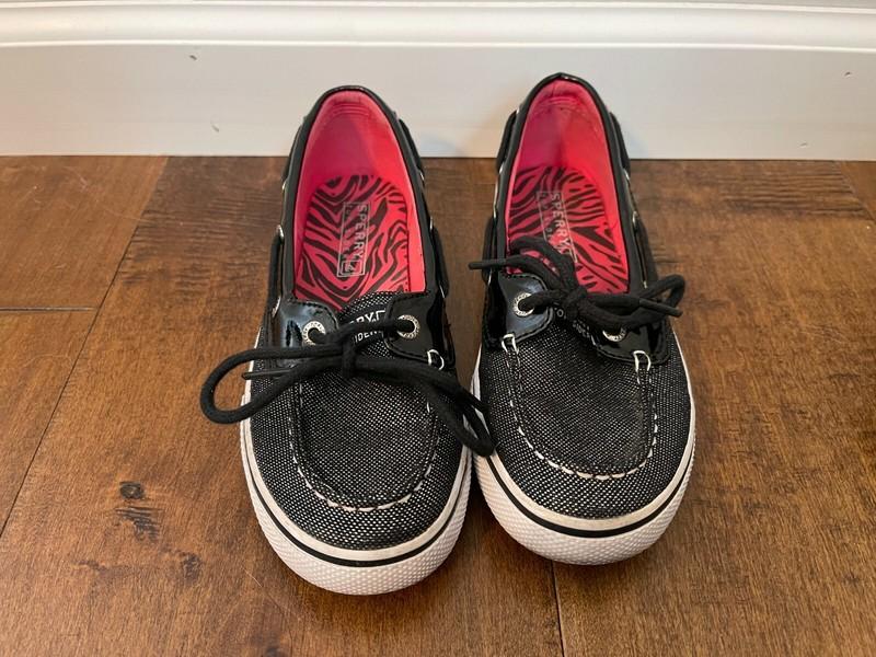 Sperry Top-Sider Biscayne 1 Eye Black Sparkle Pink Liner Boat Shoes - Girls 2M