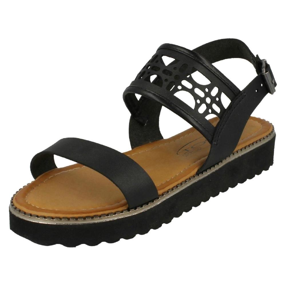Spot On Girls Cut Out Ankle Strap Low Mules