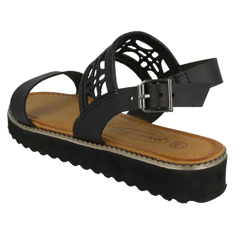 Spot On Girls Cut Out Ankle Strap Low Mules