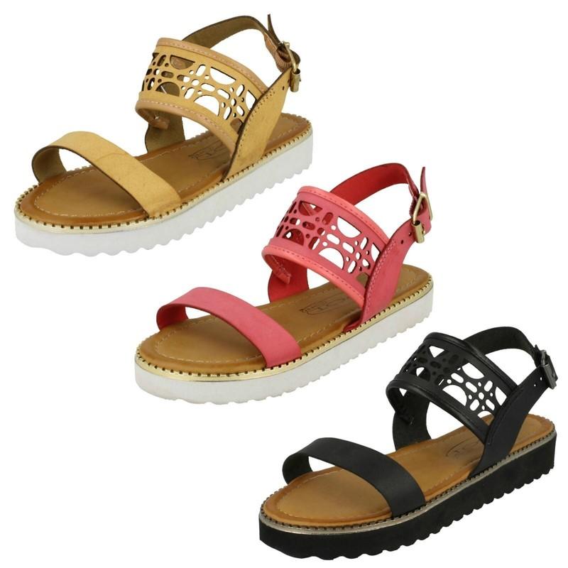 Spot On Girls Cut Out Ankle Strap Low Mules