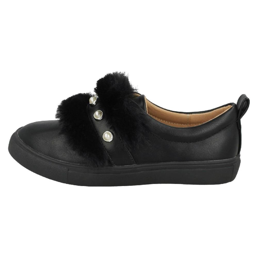 Spot On Girls Fake Pearl Fur Edge Strap Shoes