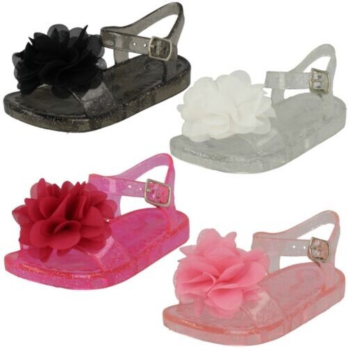 Spot On Girls Flat Jelly Flower Trim Mule