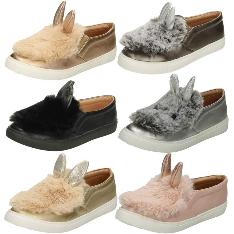 Spot On Girls Fur & Glitter Bunny Ear Shoes H2R459