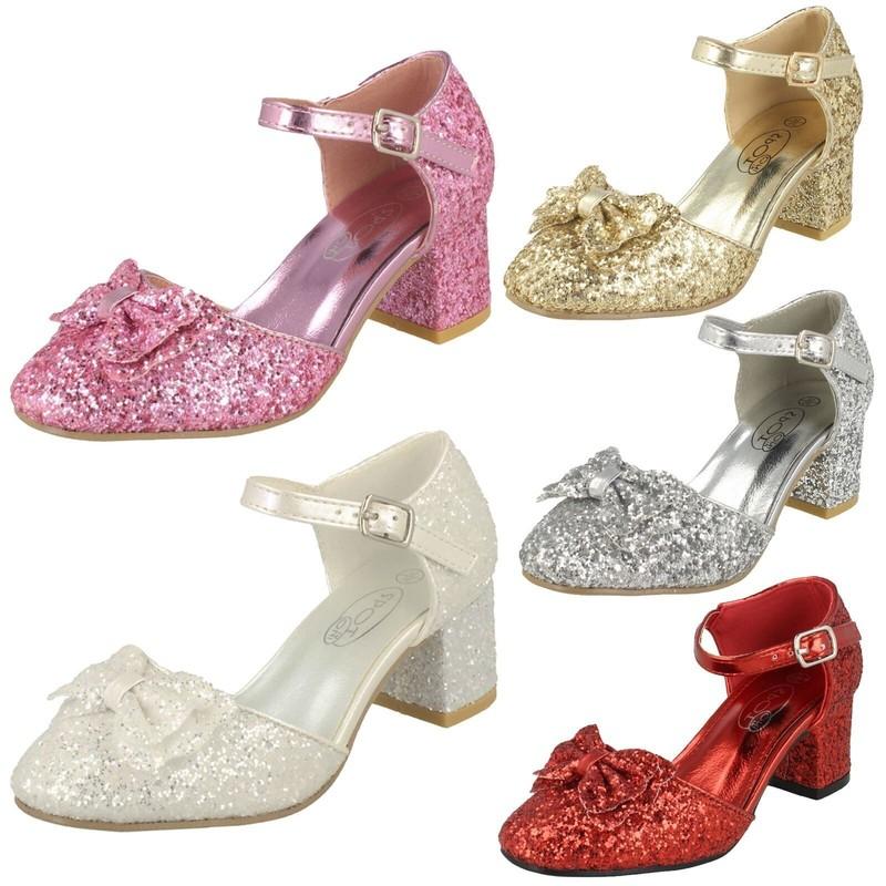 Spot On Girls Glitter Heel Party Shoes
