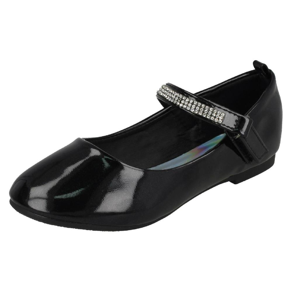 Spot On Girls Rhinestone Strap BAR Ballerina Shoes