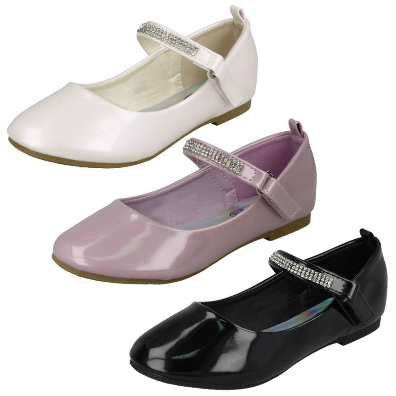 Spot On Girls Rhinestone Strap BAR Ballerina Shoes