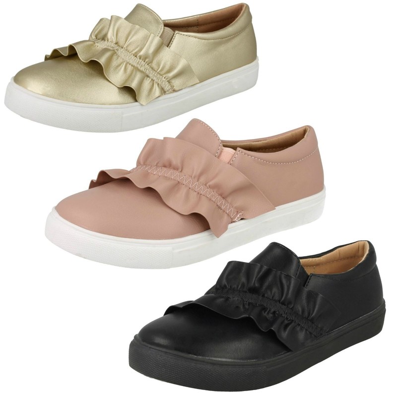 Spot On Girls Ruffle Flat Shoes