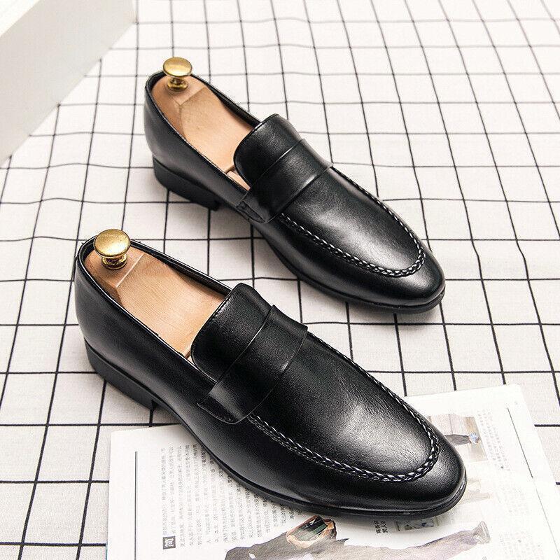 Spring Men's Slip On Loafers Pointed Toe Low Heel Faux Leather Shoes Casual Club