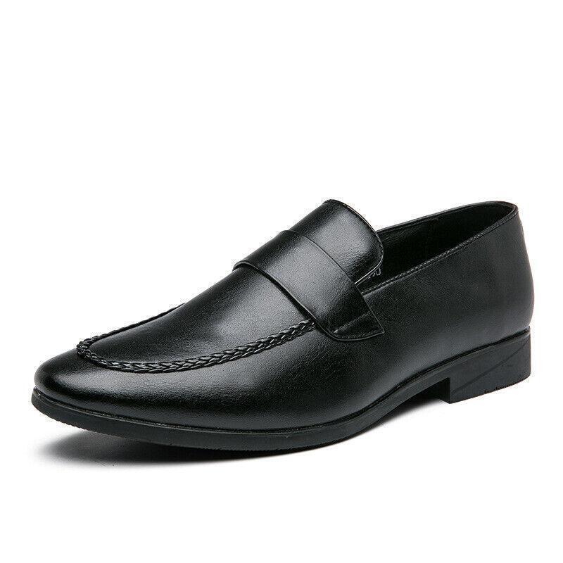 Spring Men's Slip On Loafers Pointed Toe Low Heel Faux Leather Shoes Casual Club