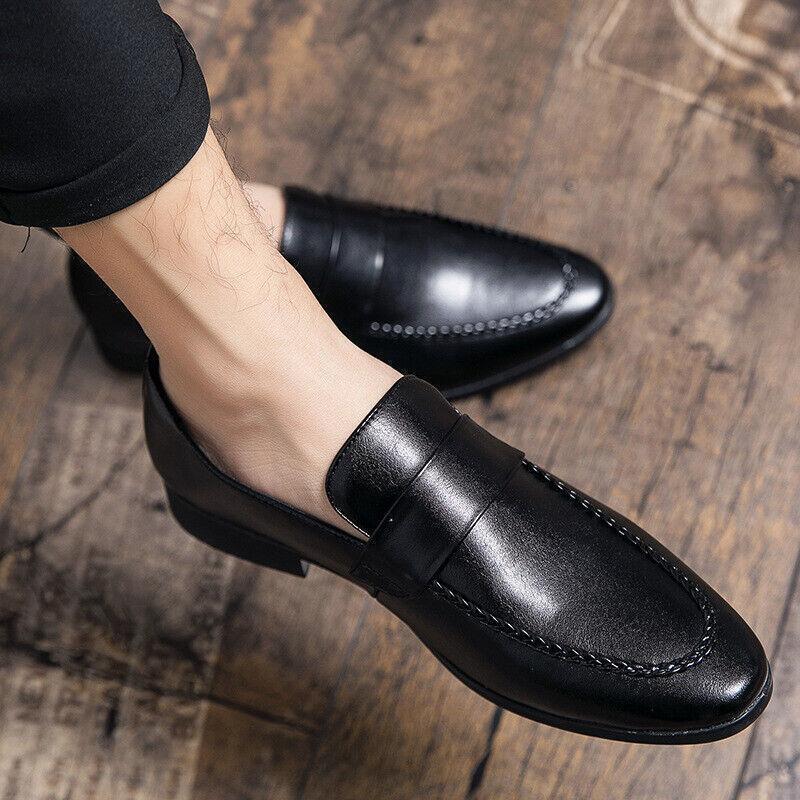 Spring Men's Slip on Loafers Pointed Toe Low Heel Faux Leather Shoes Casual Club