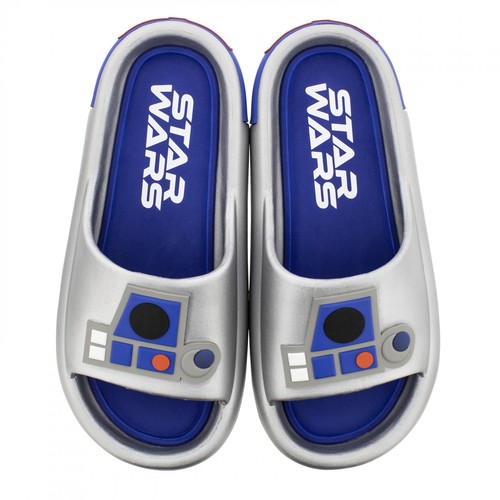 Star Wars R2-D2 Metallic Men's Cloud Comfort Slide Sandals Silver