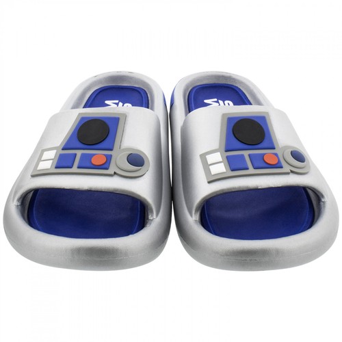 Star Wars R2-D2 Metallic Men's Cloud Comfort Slide Sandals Silver