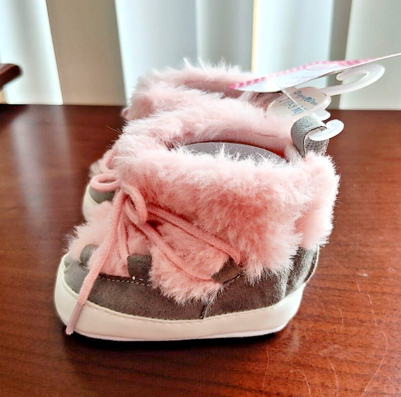 Stepping Stones Baby Girl Booties-Gray W/Pink-Size 1 (0-3months)-New W/Tags
