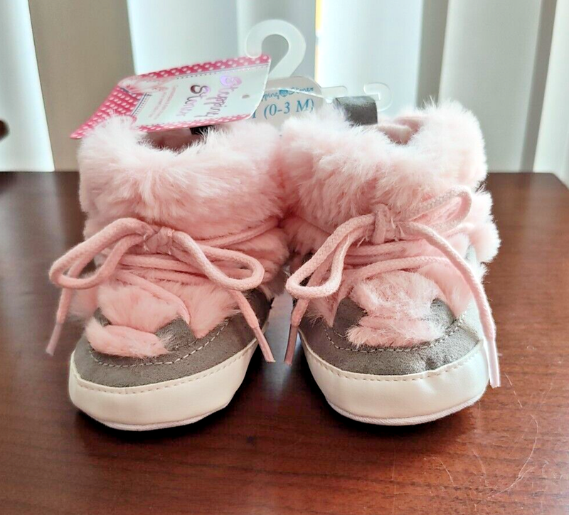 Stepping Stones Baby Girl Booties-Gray w/Pink-Size 1 (0-3months)-New w/Tags
