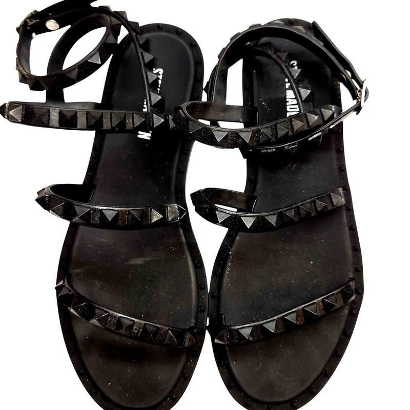 Steve Madden 5 Girl's Studded Black Flat Women's Sandal Shoe