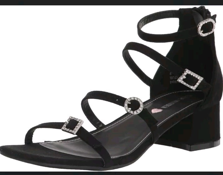Steve Madden Girls Black Suede Tarly Block Heeled Sandal -Black Size 1
