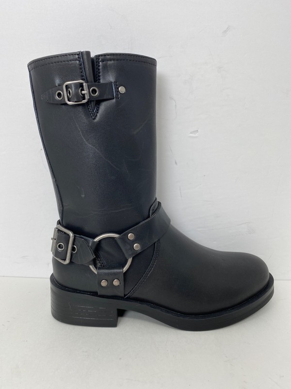 Steve Madden Girls Size 2 Beckky Black Faux Leather Side Buckle Zipper Boots New
