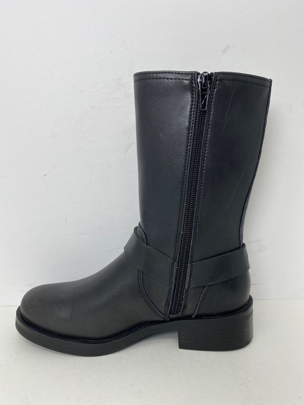 Steve Madden Girls Size 2 Beckky Black Faux Leather Side Buckle Zipper Boots New