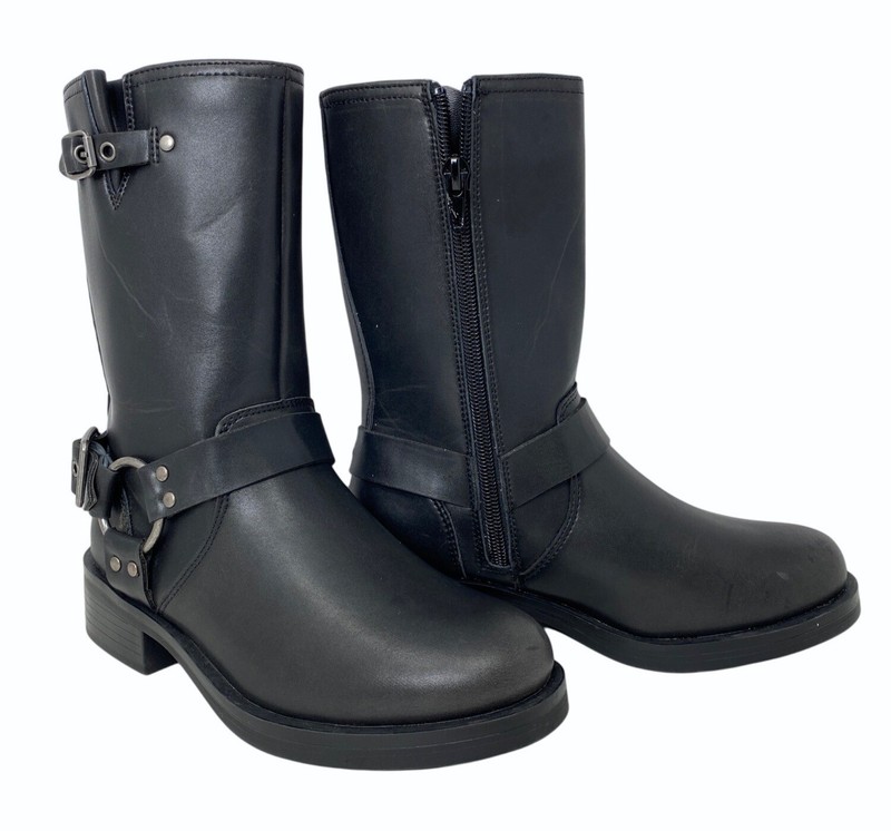 Steve Madden Girls Size 2 Beckky Black Faux Leather Side Buckle Zipper Boots New