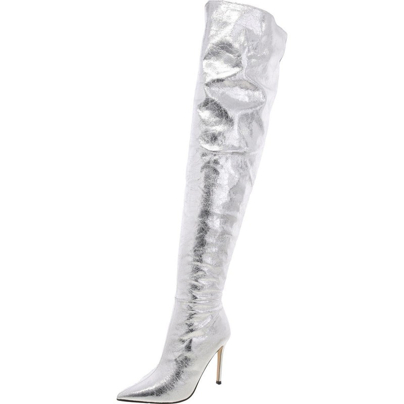 Steve Madden Womens Epic Silver Over-The-Knee Boots 6.5 Medium (B M) BHFO 6629