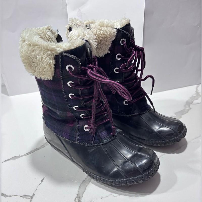 Stevie’s Girls Purple Pink Plaid Duck Winter Snow Boots Size 2