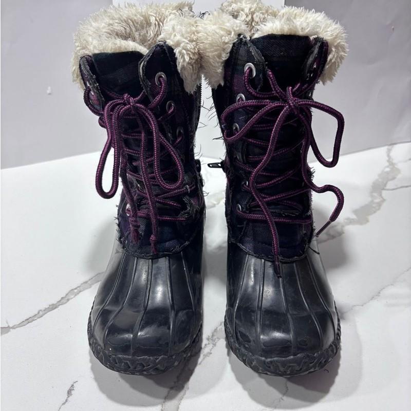 Stevie’s Girls Purple Pink Plaid Duck Winter Snow Boots Size 2