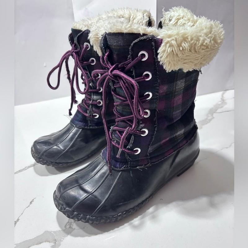 Stevie’s Girls Purple Pink Plaid Duck Winter Snow Boots Size 2