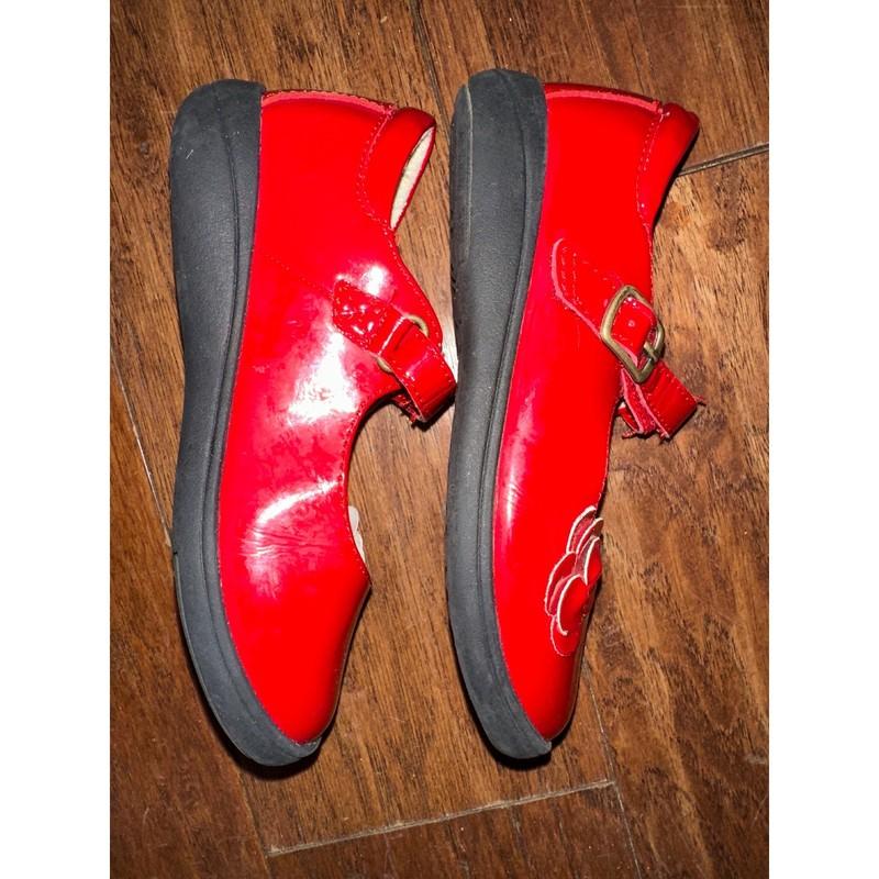 Stride Rite Girl's Red Patent Leather Mary Jane Flower Shoes