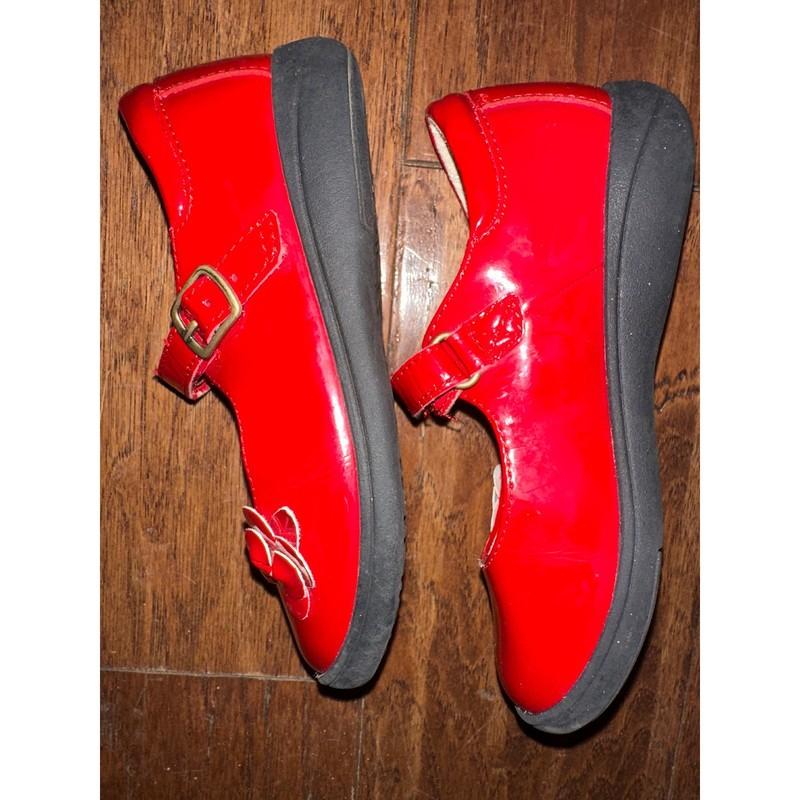 Stride Rite Girl's Red Patent Leather Mary Jane Flower Shoes