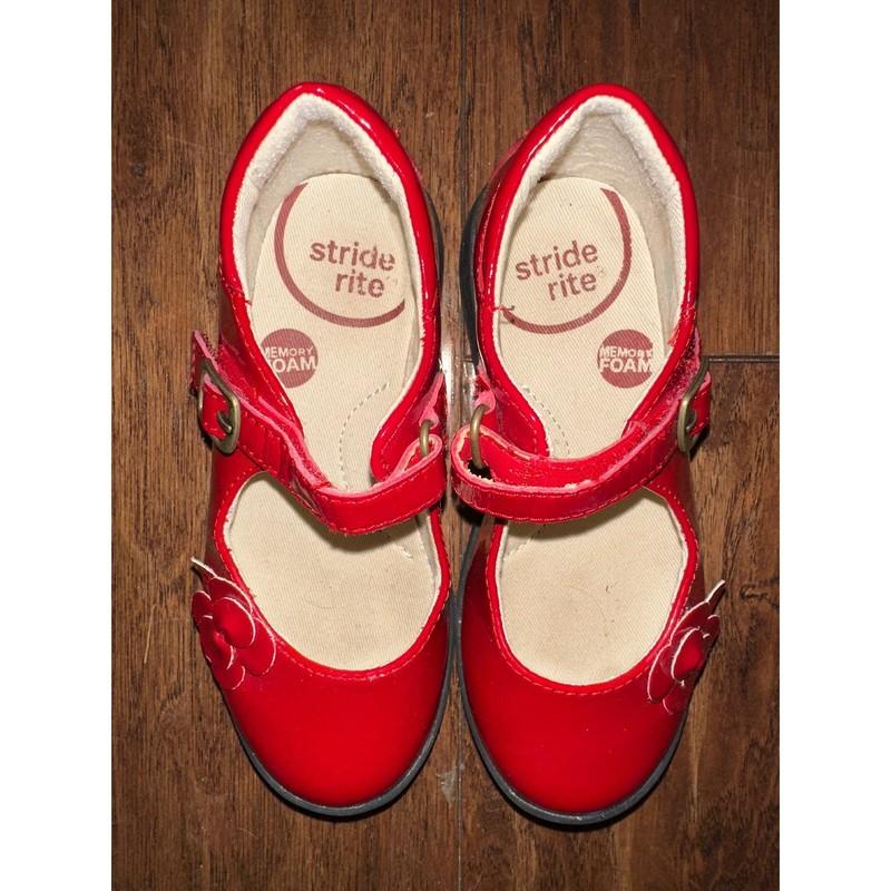 Stride Rite Girl's Red Patent Leather Mary Jane Flower Shoes