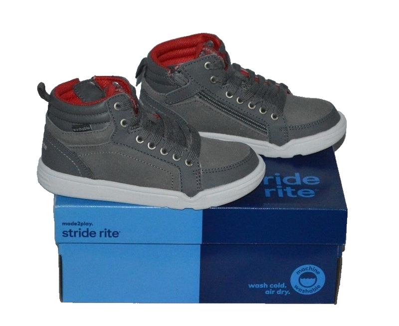 Stride Rite Kids' Boys Made 2 Play Kaleb Mid Lace Sneaker Dark Grey Size 11.5 M