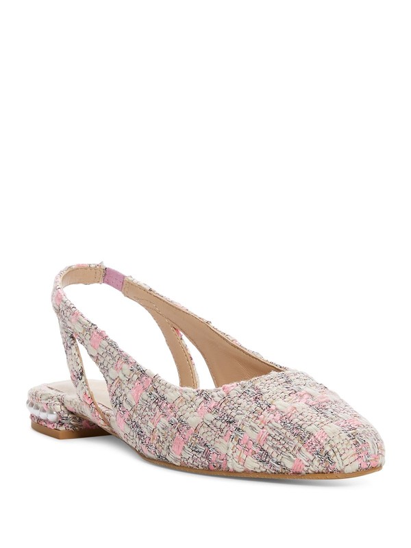 STUART WEITZMAN Womens Pink Plaid Slingback Pearl Block Heel Slip On Flats 6.5 B