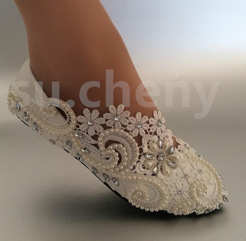 Su.cheny 2" 3" 4" White Ivory Pearl Crystal Lace Wedding Bridal Heel Pump Shoes