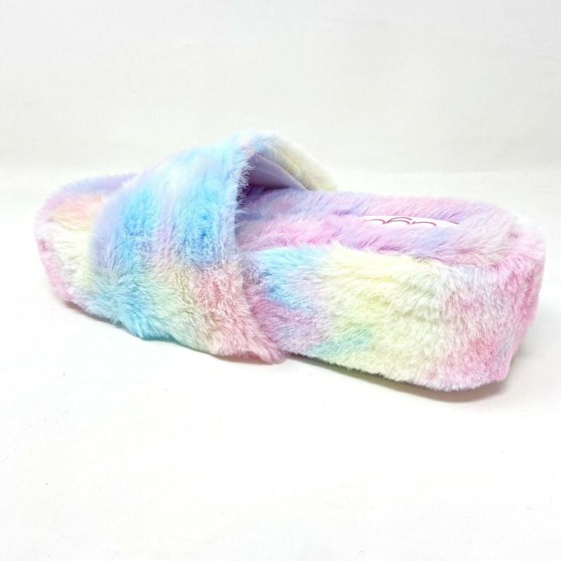 Sugar Wryde Tie Dye Platform Womens Fluffy Slip On Fur Warm Slipper Sandals