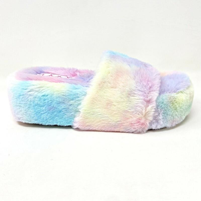 Sugar Wryde Tie Dye Platform Womens Fluffy Slip On Fur Warm Slipper Sandals
