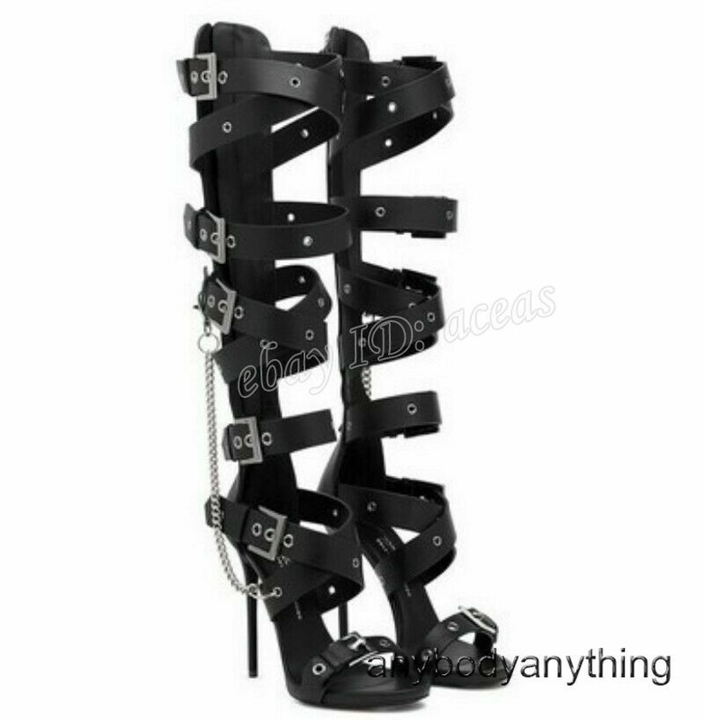 Summer Buckle Knee High Nagagutsu Point Gladiator Stiletto Sandals For Women Hot