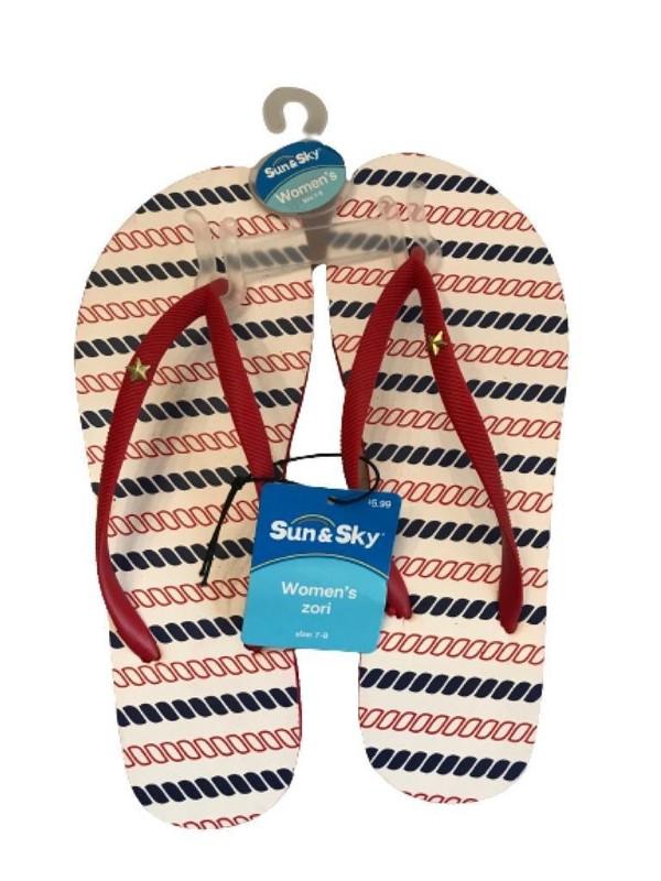 Sun & Sky Red White And Blue Flip Flop Sandals Zori Women's Size 5-6