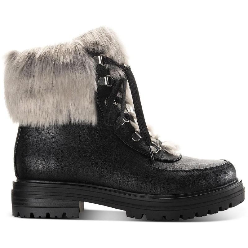 Sun + Stone Womens Orlaa Faux Leather Combat & Lace-up Boots Shoes BHFO 7273