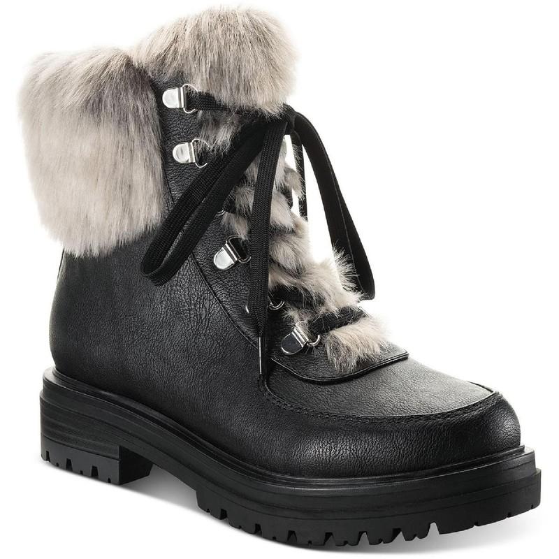 Sun + Stone Womens Orlaa Faux Leather Combat & Lace-up Boots Shoes BHFO 7273