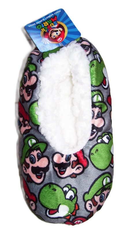 Super Mario Fuzzy Babba Luigi and Yoshi Slipper Socks S/M Shoe Sz 8-13