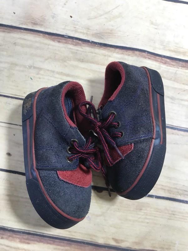 Superoos Size 4 Blue Red Faux Suede Toddler Shoes Lace-Up Sneakers Casual Wear
